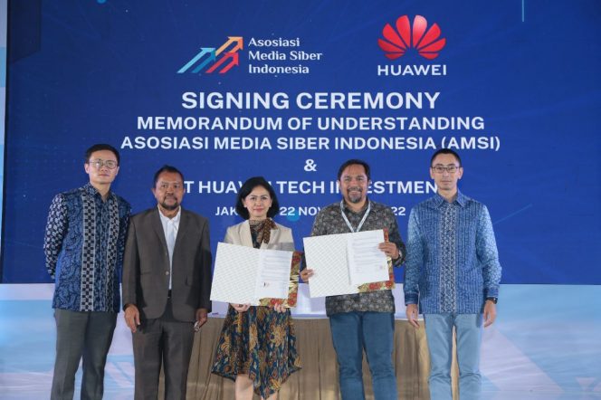 
 AMSI resmi menjalin kerja sama dengan penyedia solusi TIK terkemuka di dunia, Huawei, pada 22 November 2022, di Jakarta. Foto: Dok. AMSI