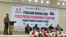 Sekda Parimo Zulfinasran menghadiri kegiatan Penilaian Kinerja Aksi Percepatan Penurunan Stanting Tingkat Provinsi Sulteng. Foto : Diskominfo Parimo