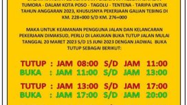 Jadwal buka-tutup ruas jalan di Tagolu-Tentena. Foto : istimewa