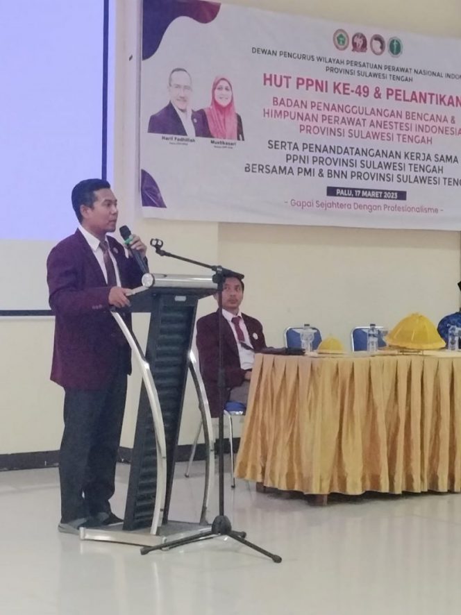 
 Ketua PPNI Sulteng Masri Daeng Taha di HUT PPNI ke 49. Foto : tim PaluPoso.id