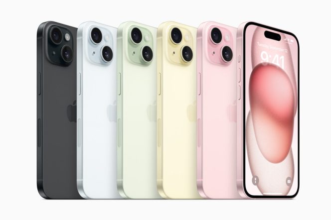 
 Phone 15 dan iPhone 15 Plus akan tersedia dalam lima warna baru yang menakjubkan: hitam, biru, hijau, kuning, dan merah muda. Foto: Dok. Apple