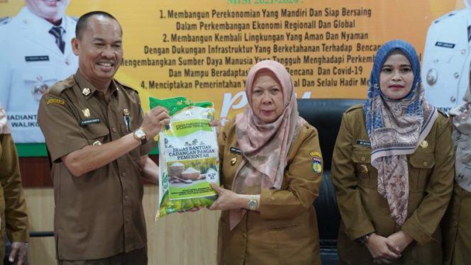 
 Wakil Wali Kota Palu dr Reny Lamadjido secara simbolis menerima bantuan beras dari Pemerintah Daerah Sulawesi Tengah, Selasa, 5 September 2023. Foto: Istimewa