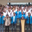 Ketua Senat Universitas Tadulako (Untad), Prof. Djayani Nurdin, hari ini, Senin 5 Februari 2024, bersama sejumlah guru besar dan Rektor Untad, Prof. Amar, mengumumkan Manifesto Kampus Kaktus Bumi Tadulako, Senin 5 Februari 2024. Foto: SR