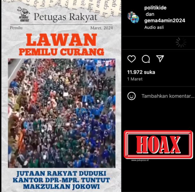 
 Hoaks, Klaim Video Jutaan Rakyat Demo Tuntut Pemakzulan Presiden Jokowi pada 1 Maret 2024