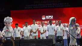 Komisi Pemilihan Umum (KPU) Kota Palu secara resmi meluncurkan tahapan Pemilihan Wali Kota dan Wakil Wali Kota Palu di Gelora Bumi Kaktus (GBK), Kota Palu, Rabu malam, 22 Mei 2024. Foto: Dok. Pemkot Palu 