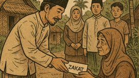 Ilustrasi Tradisi zakat warga: berbagi berkah di tengah kehangatan desa, mempererat silaturahmi dan kepedulian antar sesama. Foto: Al
