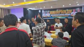 Musyawarah Olahraga Provinsi (Musorprov) Komite Olahraga Nasional Indonesia (KONI) Sulawesi Tengah (Sulteng) berakhir ricuh, Jumat 21 Maret 2025. Foto: Istimewa
