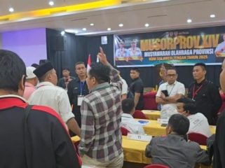 Musyawarah Olahraga Provinsi (Musorprov) Komite Olahraga Nasional Indonesia (KONI) Sulawesi Tengah (Sulteng) berakhir ricuh, Jumat 21 Maret 2025. Foto: Istimewa