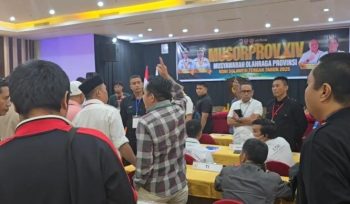 Musyawarah Olahraga Provinsi (Musorprov) Komite Olahraga Nasional Indonesia (KONI) Sulawesi Tengah (Sulteng) berakhir ricuh, Jumat 21 Maret 2025. Foto: Istimewa