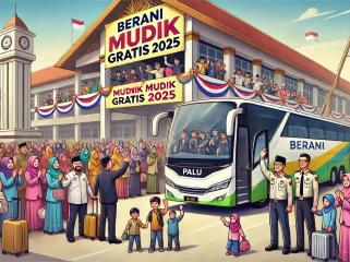 Ilustrasi suasana keberangkatan program Berani Mudik Gratis 2025 di Sulawesi Tengah. Foto: AI