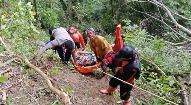 Tim SAR Gabungan mengevakuasi Kasmad Larasa, korban kecelakaan minibus yang terjun ke jurang sedalam 110 meter di Desa Toboli, Kecamatan Parigi Utara, Kabupaten Parigi Moutong, Selasa, 24 Juni 2025. Korban selamat meski mengalami patah tulang. Foto: Tim SAR