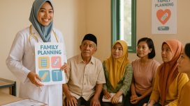 Ilustrasi Tenaga kesehatan memberikan penyuluhan Keluarga Berencana kepada warga di puskesmas, dihadiri tokoh masyarakat dan ibu-ibu peserta sosialisasi. Foto: AI-PPID