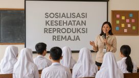 Ilustrasi petugas memberikan sosialisasi kesehatan reproduksi kepada siswa SMA, sebagai upaya pencegahan pernikahan anak dan peningkatan edukasi remaja. Foto: AI-PPID