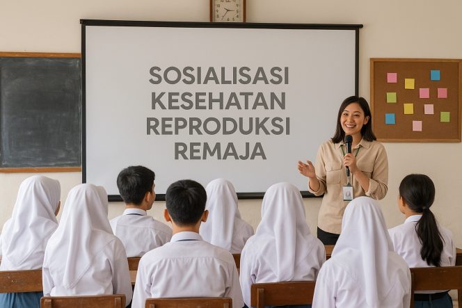 
 Ilustrasi petugas memberikan sosialisasi kesehatan reproduksi kepada siswa SMA, sebagai upaya pencegahan pernikahan anak dan peningkatan edukasi remaja. Foto: AI-PPID
