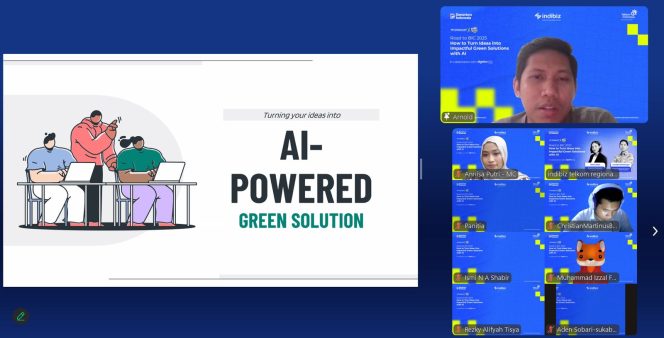 
 Webinar Just on Indibiz Insight yang digelar Indibiz KTI menyoroti peran kecerdasan buatan (AI) dalam mendorong inovasi bisnis hijau dan solusi berkelanjutan bagi generasi muda. Foto: Telkom Regional 5