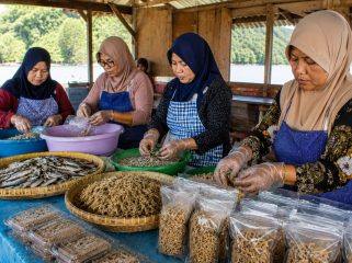 Ilustrasi Kelompok Perempuan Pesisir Dilatih Mengolah Hasil Perikanan. Foto: PPID/AI
