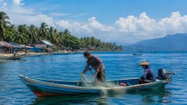 Nelayan beraktivitas di perairan Teluk Tomini. Pemerintah Kabupaten Parigi Moutong terus memperkuat pengawasan terhadap praktik illegal fishing untuk menjaga kelestarian sumber daya perikanan. Foto: Ilustrasi AI