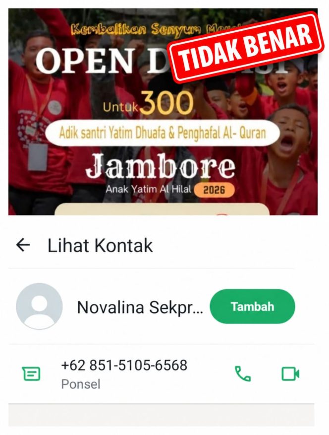 
 Cek Fakta: Nomor WhatsApp Catut Nama Sekda Sulteng untuk Donasi Jambore Anak Yatim